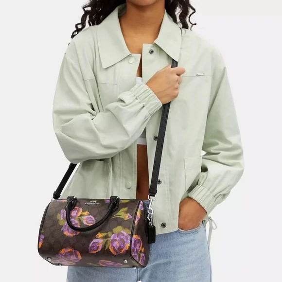 NWT💃Coach Rowan Satchel In Signature Canvas With Rose Print - Picture 8 of 12
